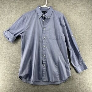 John Varvatos Shirt Men Size Medium Roll Tab Sleeve Casual Blue Red Striped